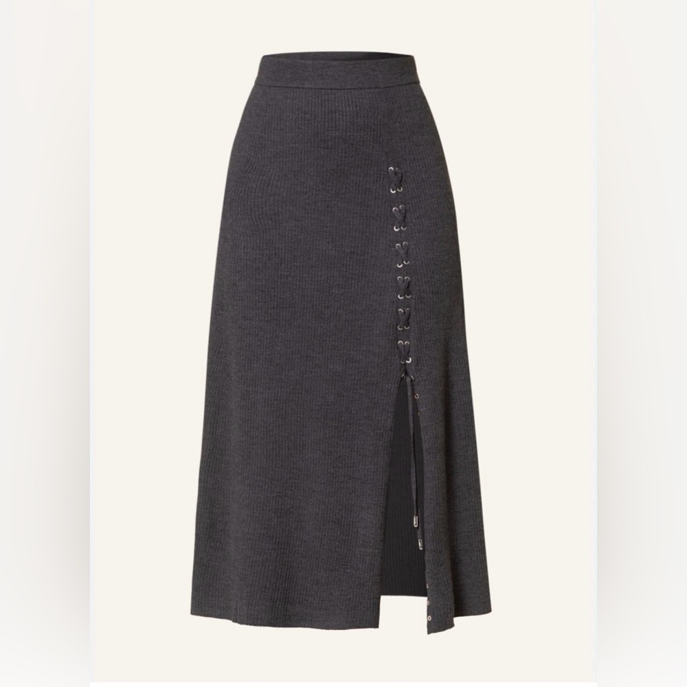 Maje Women’s Midi Wool Knit Lace Up Skirt Gray Size 34 Small